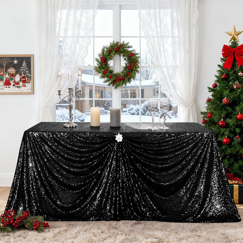 PartyDelight Black Sequin Tablecloth 60"x102" Rectangle Shimmer Table Cloths Sparkle Glitter Decorations - Image 5